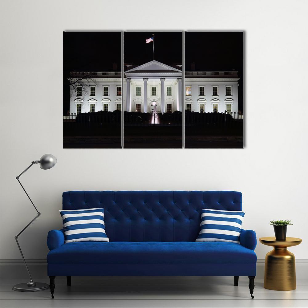The White House At Night Canvas Wall Art-3 Horizontal-Gallery Wrap-37" x 24"-Tiaracle