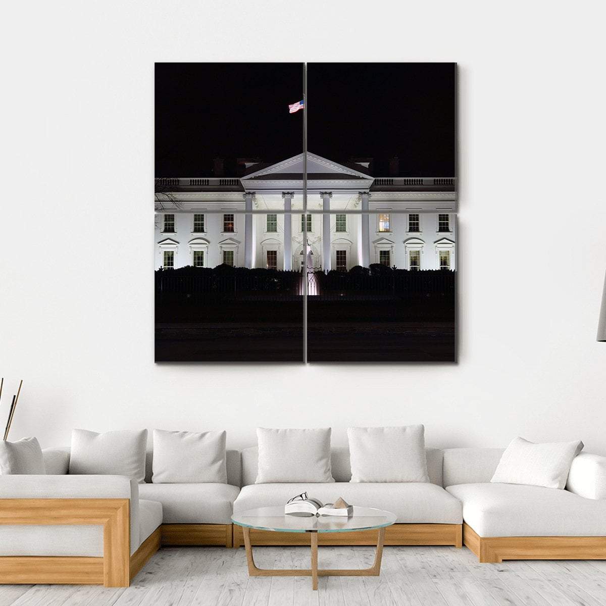 The White House At Night Canvas Wall Art-4 Square-Gallery Wrap-17" x 17"-Tiaracle
