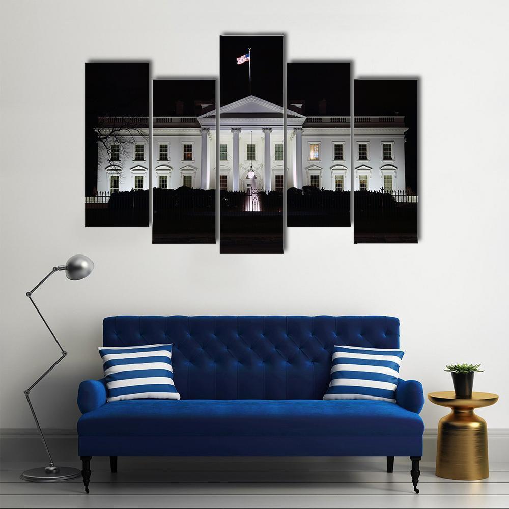 The White House At Night Canvas Wall Art-5 Pop-Gallery Wrap-47" x 32"-Tiaracle