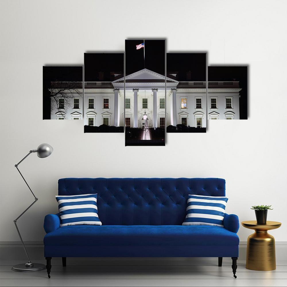 The White House At Night Canvas Wall Art-5 Star-Gallery Wrap-62" x 32"-Tiaracle
