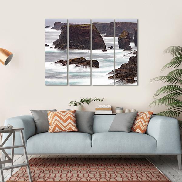 Wild Atlantic Ocean Crashes Against The Sea Canvas Wall Art-4 Horizontal-Gallery Wrap-34" x 24"-Tiaracle