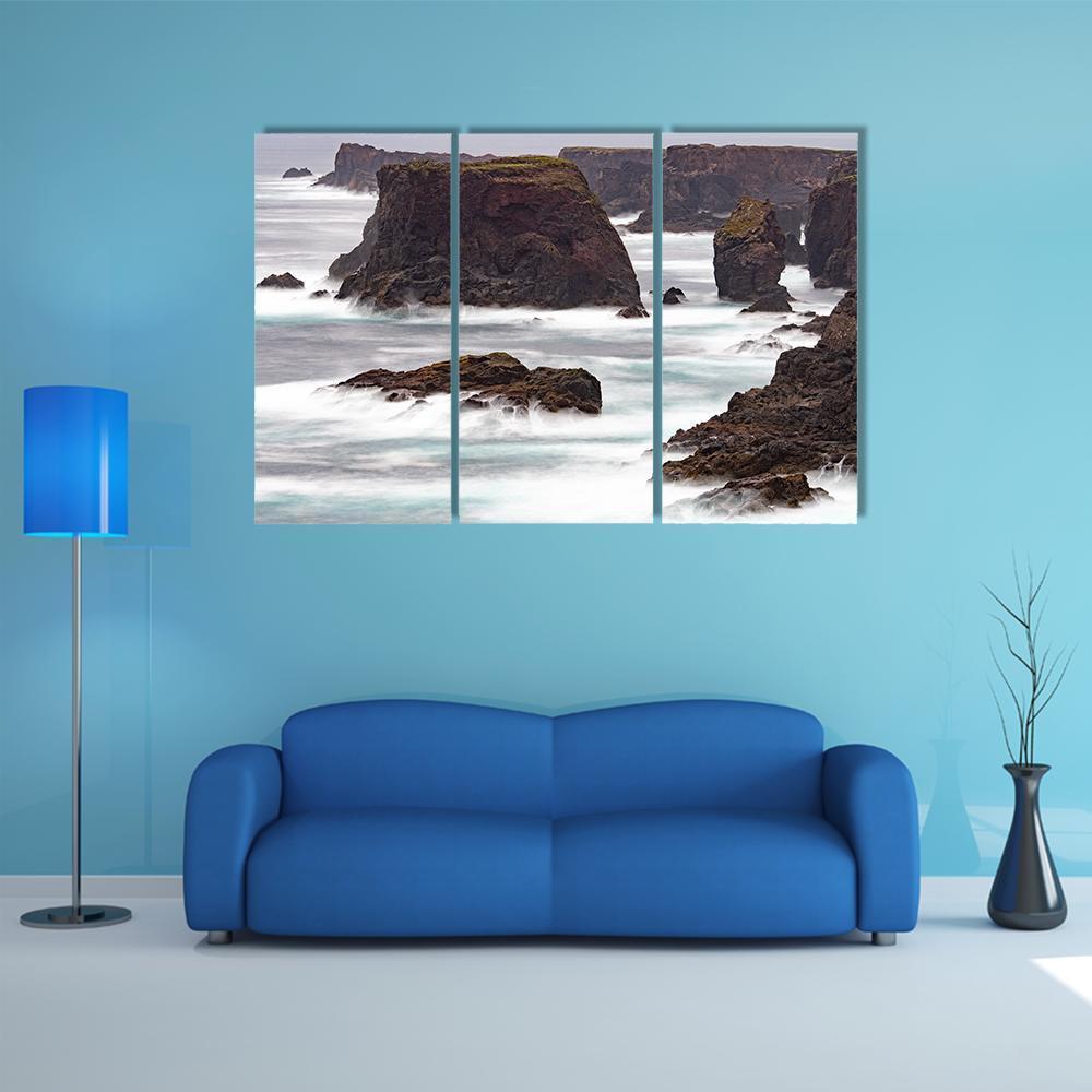 Wild Atlantic Ocean Crashes Against The Sea Canvas Wall Art-3 Horizontal-Gallery Wrap-37" x 24"-Tiaracle