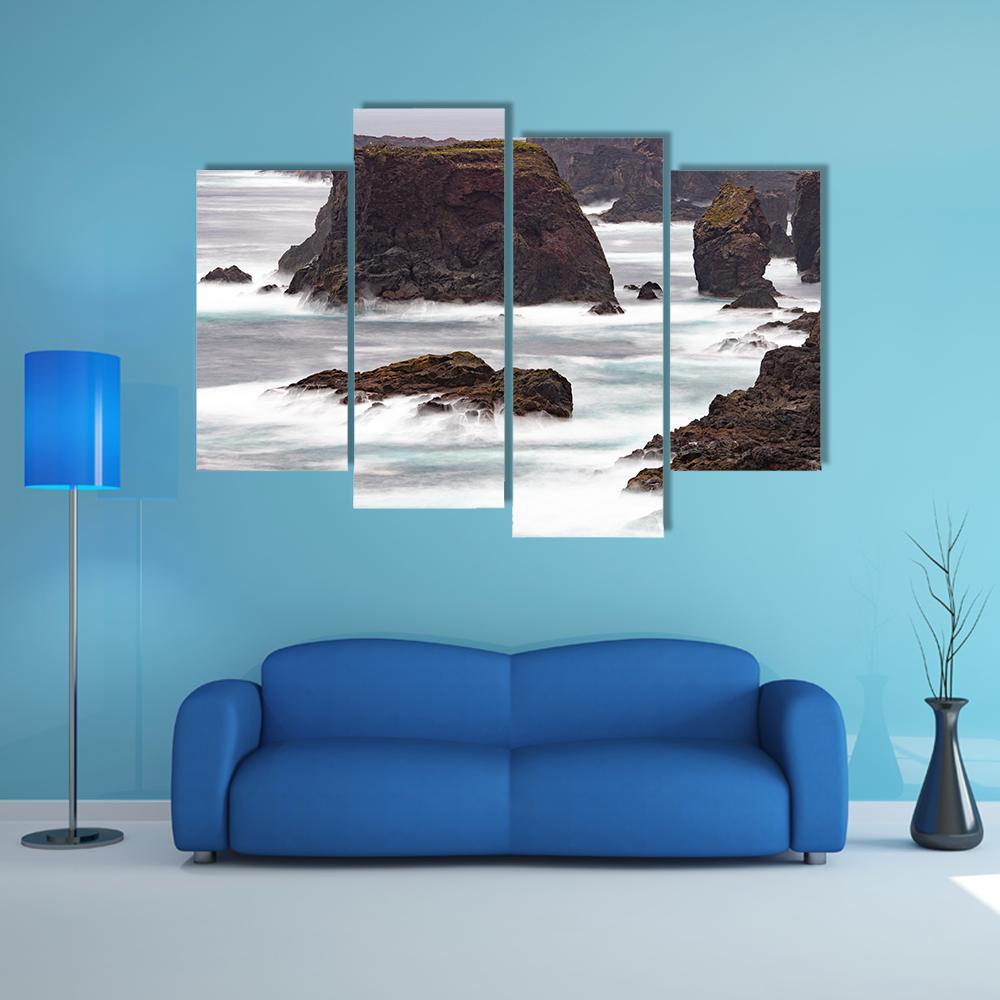 Wild Atlantic Ocean Crashes Against The Sea Canvas Wall Art-4 Pop-Gallery Wrap-50" x 32"-Tiaracle