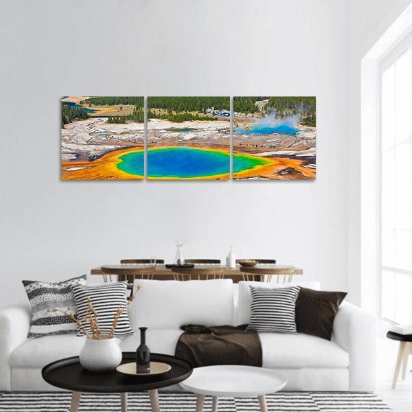 Famous Grand Prismatic Spring Panoramic Canvas Wall Art-3 Piece-25" x 08"-Tiaracle