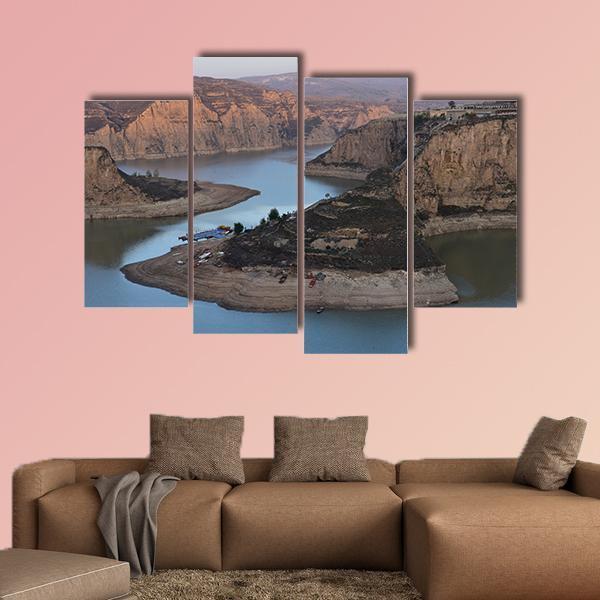Yellow River Laoniuwan Canvas Wall Art-4 Pop-Gallery Wrap-50" x 32"-Tiaracle