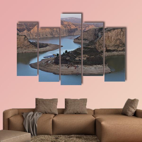 Yellow River Laoniuwan Canvas Wall Art-5 Pop-Gallery Wrap-47" x 32"-Tiaracle