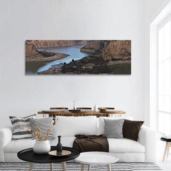 Yellow River Laoniuwan Panoramic Canvas Wall Art-3 Piece-25" x 08"-Tiaracle