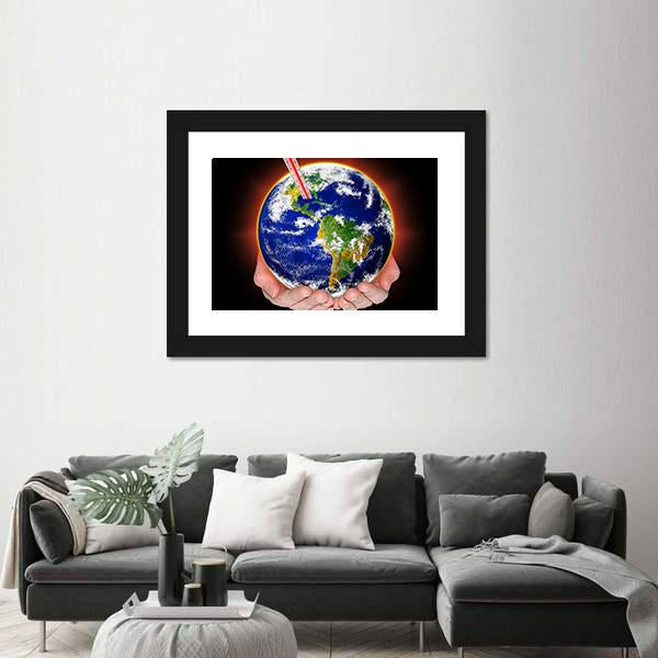 Thermometer In Earth Canvas Wall Art-1 Piece-Framed Print-20" x 16"-Tiaracle