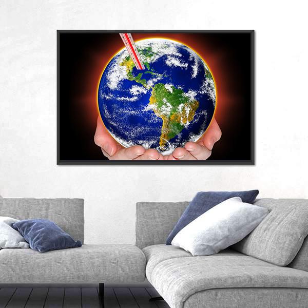 Thermometer In Earth Canvas Wall Art-1 Piece-Floating Frame-24" x 16"-Tiaracle