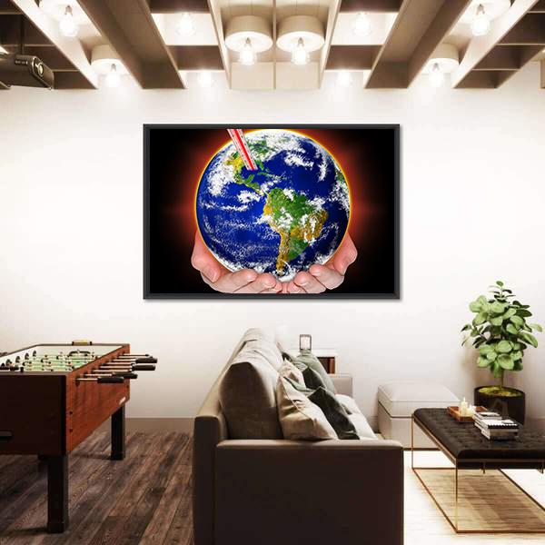 Thermometer In Earth Canvas Wall Art-5 Horizontal-Gallery Wrap-22" x 12"-Tiaracle