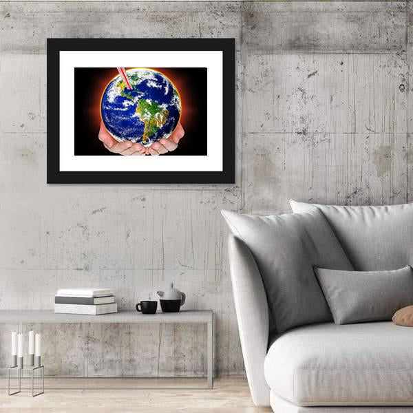 Thermometer In Earth Canvas Wall Art-3 Horizontal-Gallery Wrap-25" x 16"-Tiaracle