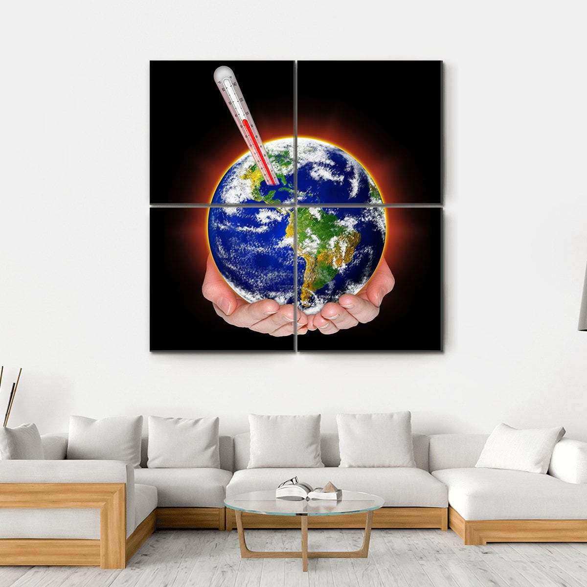 Thermometer In Earth Canvas Wall Art-4 Square-Gallery Wrap-17" x 17"-Tiaracle