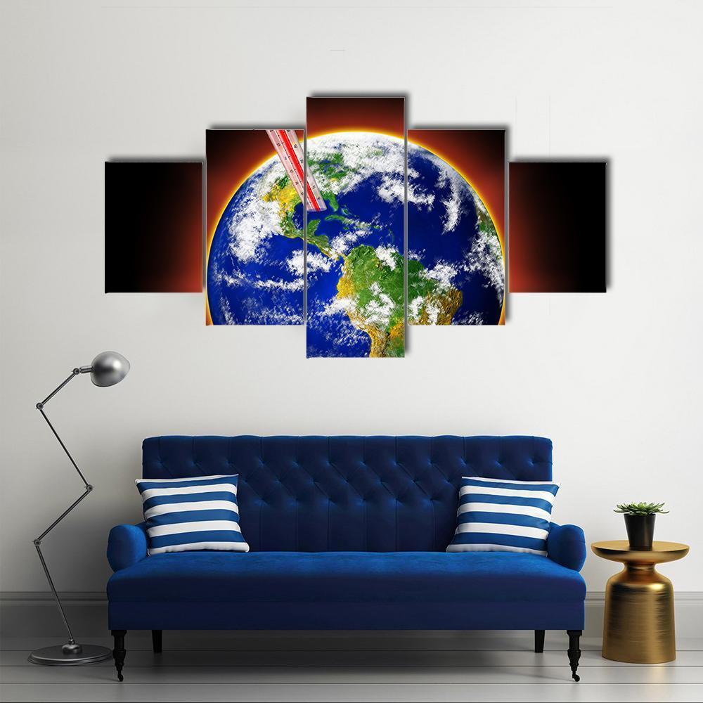 Thermometer In Earth Canvas Wall Art-5 Star-Gallery Wrap-62" x 32"-Tiaracle