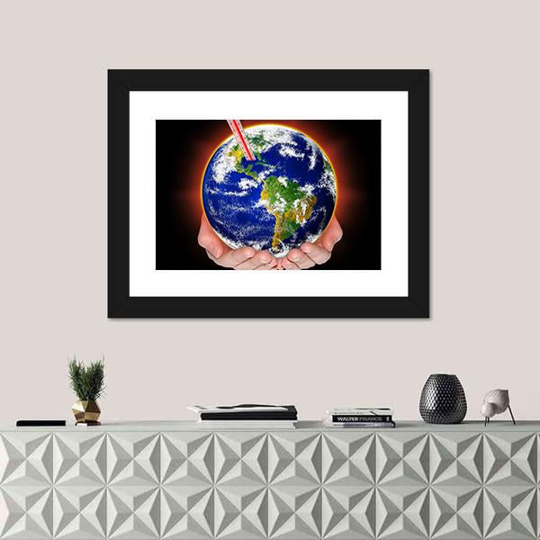 Thermometer In Earth Vertical Canvas Wall Art-3 Vertical-Gallery Wrap-12" x 25"-Tiaracle