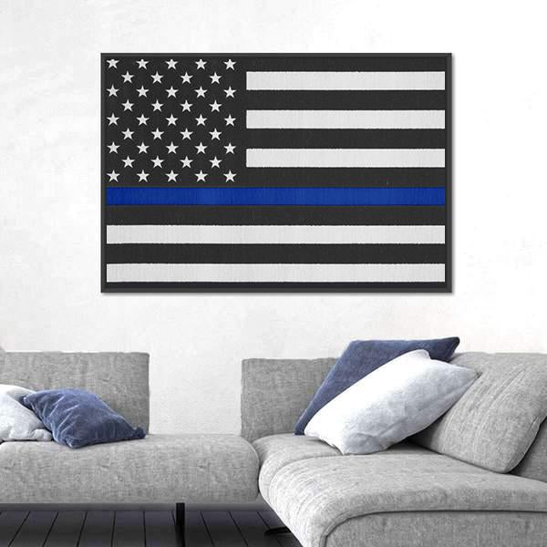 Thin Blue Line American Police Flag Canvas Wall Art-1 Piece-Floating Frame-24" x 16"-Tiaracle