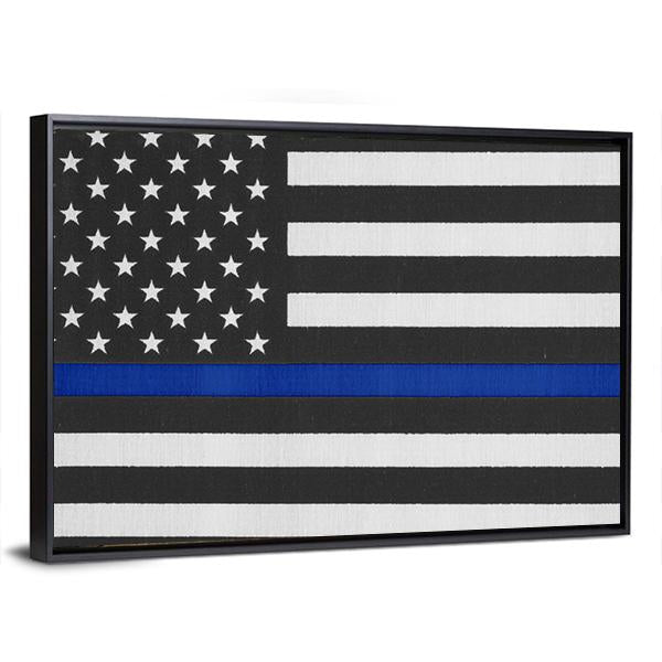Thin Blue Line American Police Flag Canvas Wall Art-3 Horizontal-Gallery Wrap-25" x 16"-Tiaracle