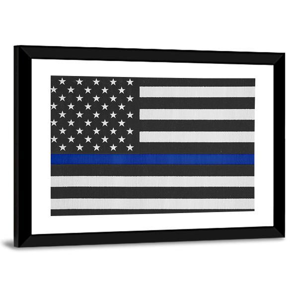 Thin Blue Line American Police Flag Canvas Wall Art-3 Horizontal-Gallery Wrap-25" x 16"-Tiaracle