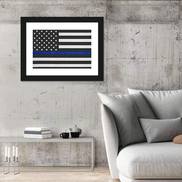 Thin Blue Line American Police Flag Canvas Wall Art-3 Horizontal-Gallery Wrap-25" x 16"-Tiaracle