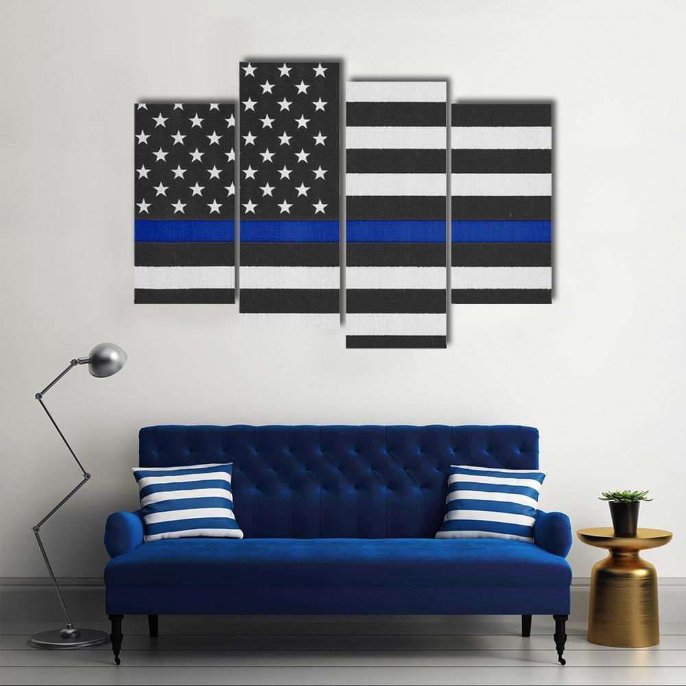 Thin Blue Line American Police Flag Canvas Wall Art-4 Pop-Gallery Wrap-50" x 32"-Tiaracle