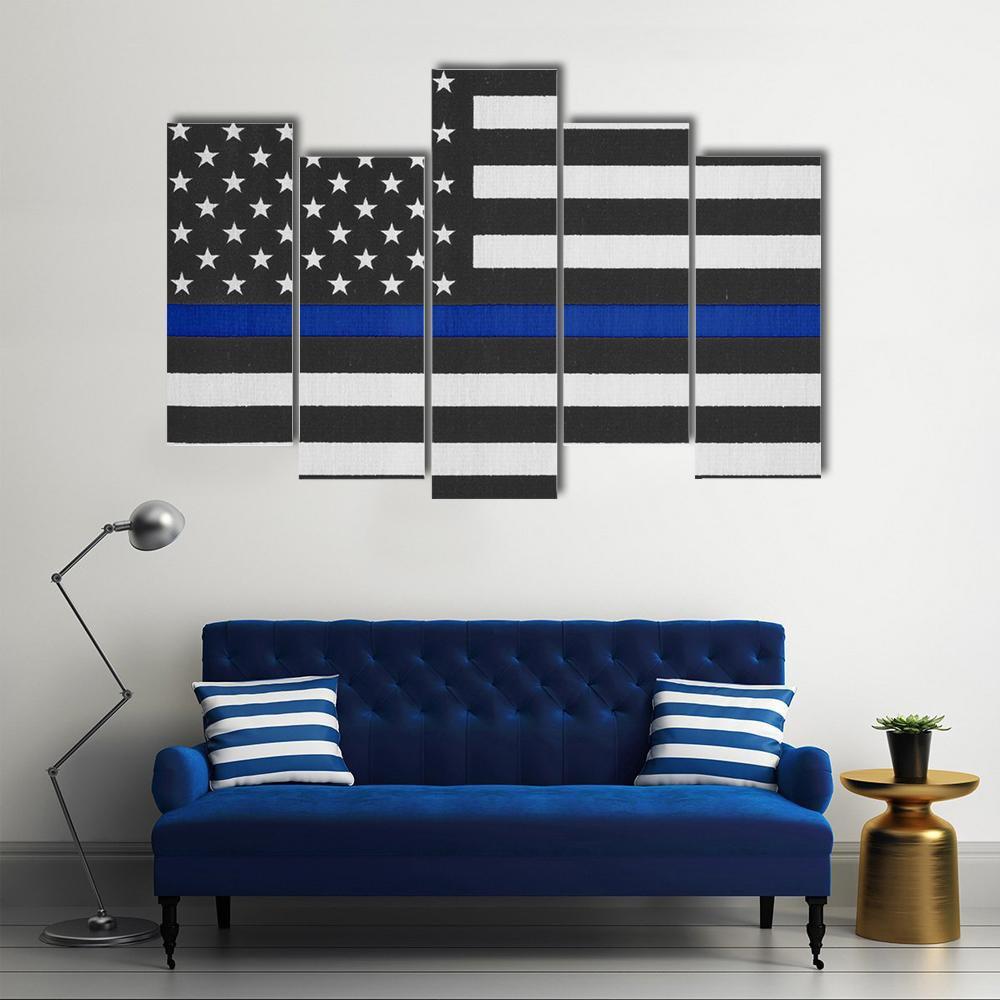 Thin Blue Line American Police Flag Canvas Wall Art-5 Pop-Gallery Wrap-47" x 32"-Tiaracle