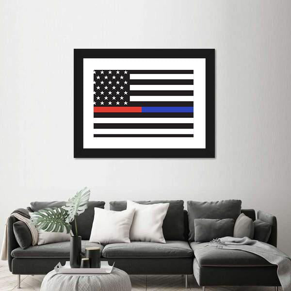 Thin Blue Line &amp; Red Line American Flag Canvas Wall Art-1 Piece-Framed Print-20" x 16"-Tiaracle