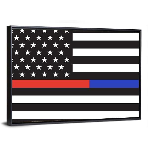 Thin Blue Line &amp; Red Line American Flag Canvas Wall Art-3 Horizontal-Gallery Wrap-25" x 16"-Tiaracle