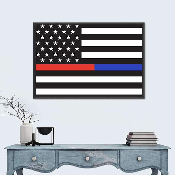 Thin Blue Line &amp; Red Line American Flag Canvas Wall Art-3 Horizontal-Gallery Wrap-25" x 16"-Tiaracle