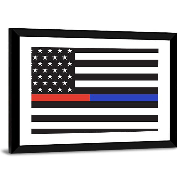 Thin Blue Line &amp; Red Line American Flag Canvas Wall Art-5 Horizontal-Gallery Wrap-22" x 12"-Tiaracle