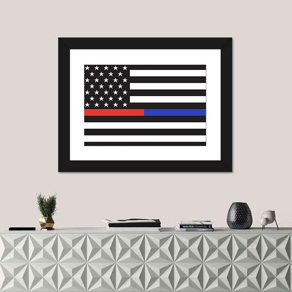 Thin Blue Line &amp; Red Line American Flag Canvas Wall Art-5 Horizontal-Gallery Wrap-22" x 12"-Tiaracle