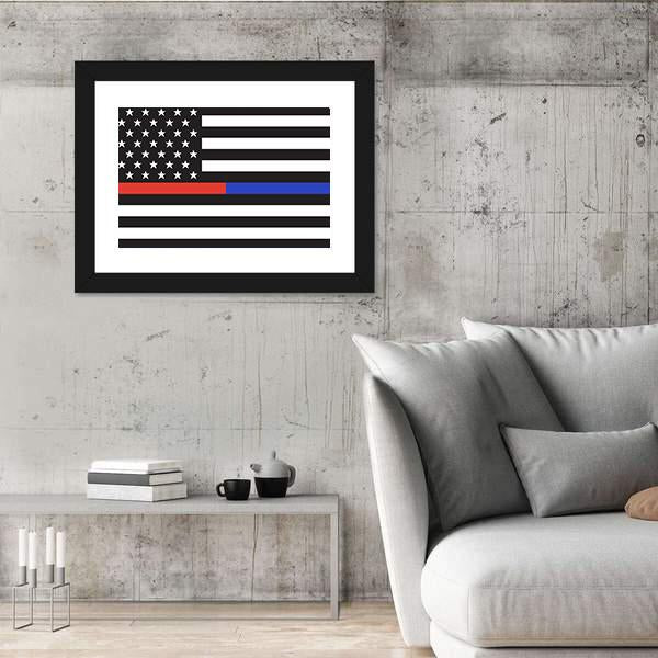 Thin Blue Line &amp; Red Line American Flag Canvas Wall Art-3 Horizontal-Gallery Wrap-25" x 16"-Tiaracle
