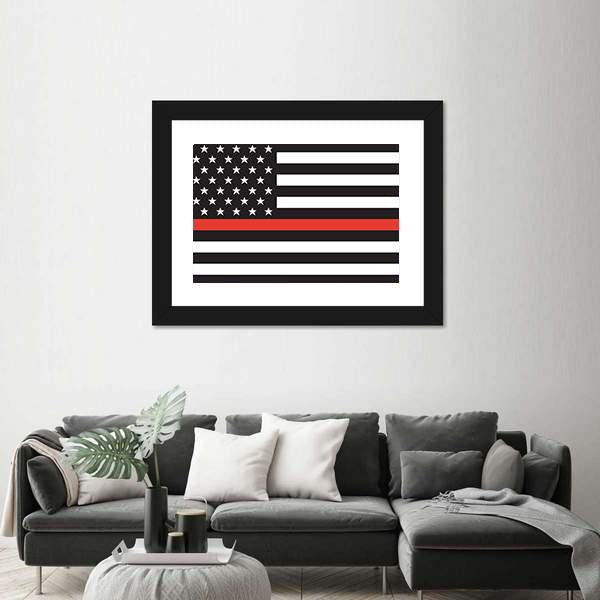 Thin Red Line American Firefighters Flag Canvas Wall Art-1 Piece-Framed Print-20" x 16"-Tiaracle