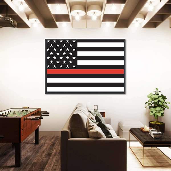 Thin Red Line American Firefighters Flag Canvas Wall Art-3 Horizontal-Gallery Wrap-25" x 16"-Tiaracle
