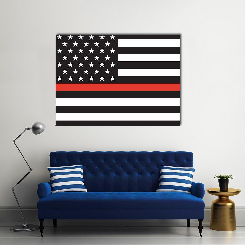 Thin Red Line American Firefighters Flag Canvas Wall Art-1 Piece-Gallery Wrap-48" x 32"-Tiaracle