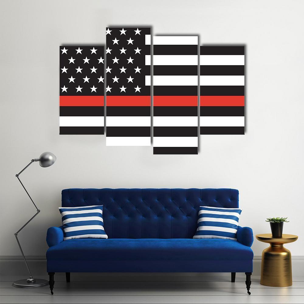 Thin Red Line American Firefighters Flag Canvas Wall Art-4 Pop-Gallery Wrap-50" x 32"-Tiaracle
