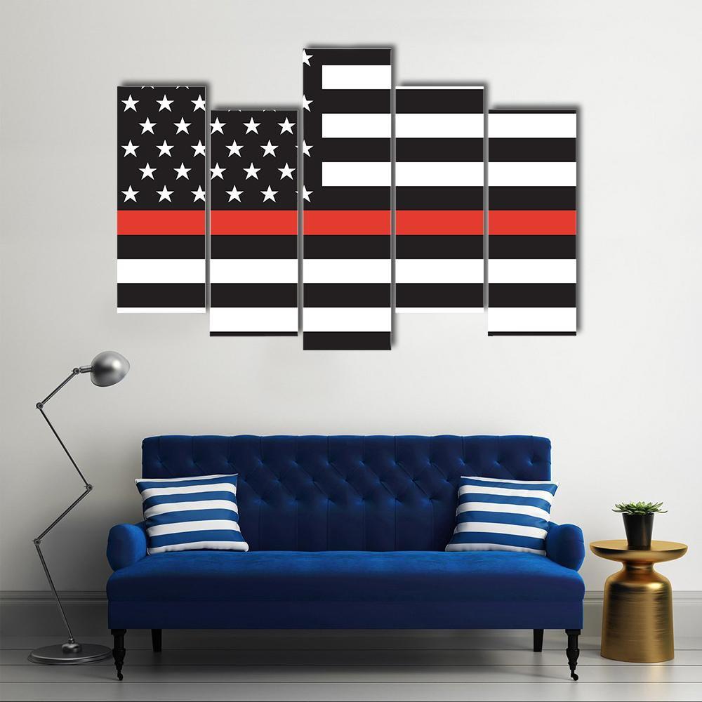 Thin Red Line American Firefighters Flag Canvas Wall Art-5 Pop-Gallery Wrap-47" x 32"-Tiaracle
