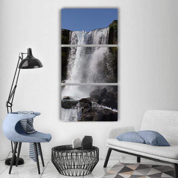 Thingvellir Waterfall In Iceland Vertical Canvas Wall Art-1 Vertical-Gallery Wrap-12" x 24"-Tiaracle