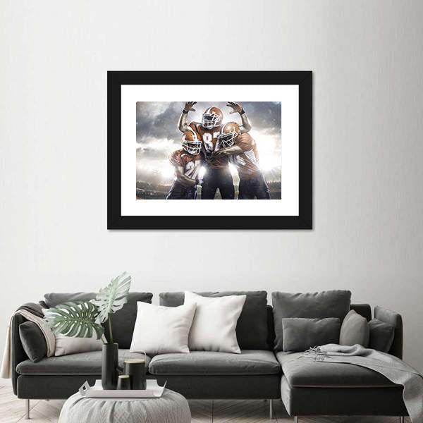 Three American Football Players Canvas Wall Art-1 Piece-Framed Print-20" x 16"-Tiaracle