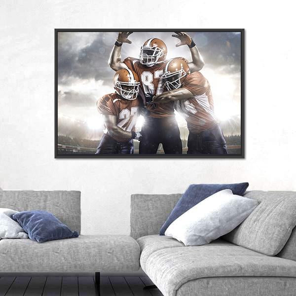 Three American Football Players Canvas Wall Art-1 Piece-Floating Frame-24&quot; x 16&quot;-Tiaracle