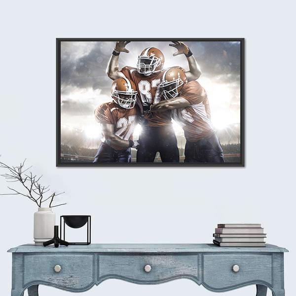 Three American Football Players Canvas Wall Art-5 Horizontal-Gallery Wrap-22&quot; x 12&quot;-Tiaracle