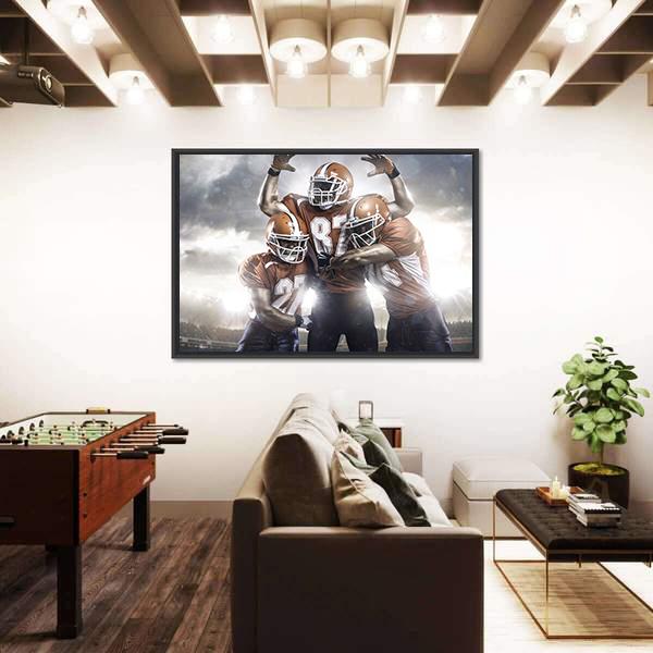 Three American Football Players Canvas Wall Art-3 Horizontal-Gallery Wrap-25&quot; x 16&quot;-Tiaracle
