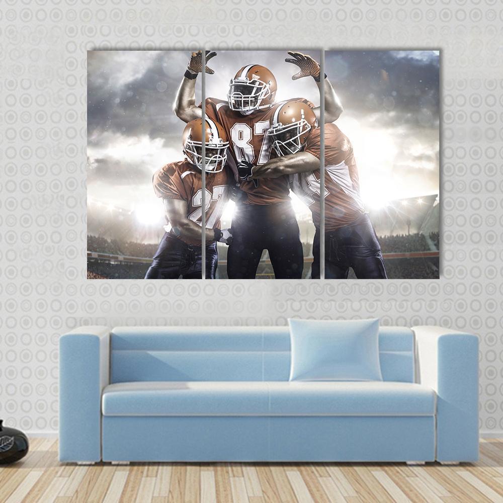 Three American Football Players Canvas Wall Art-3 Horizontal-Gallery Wrap-37" x 24"-Tiaracle