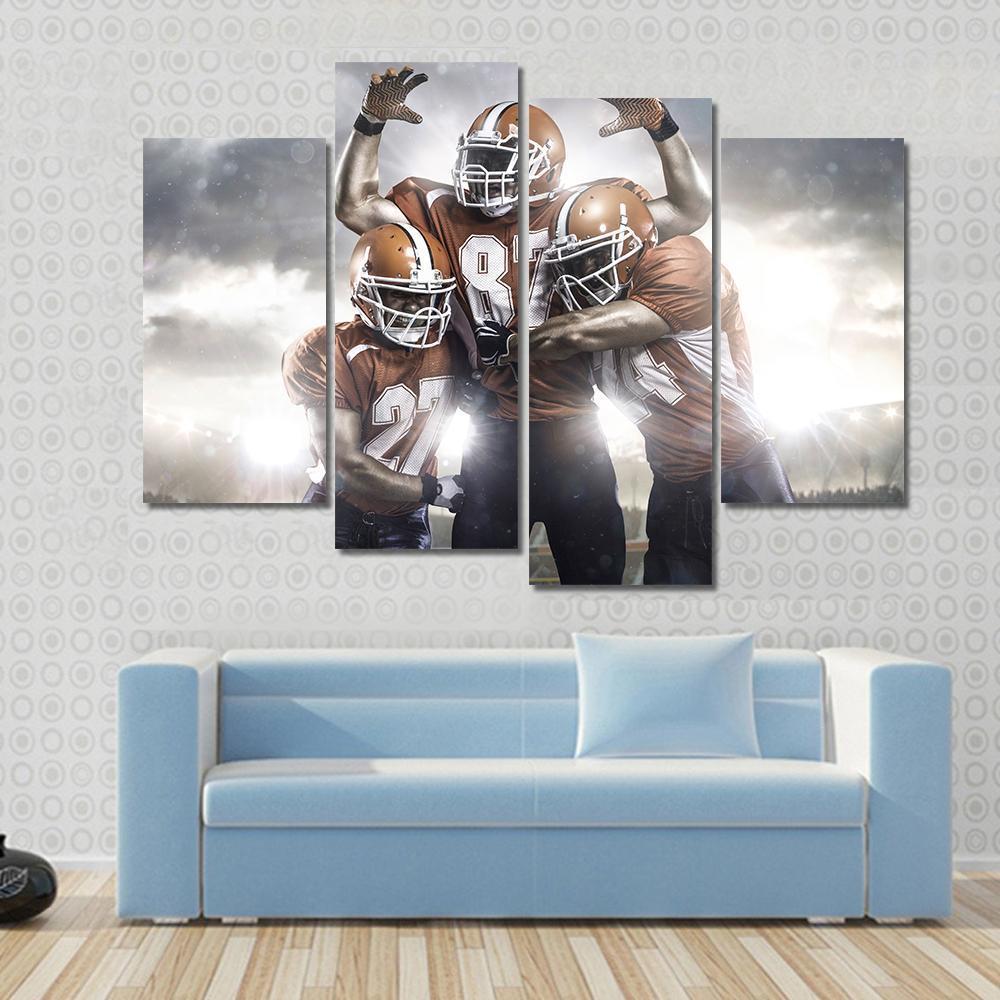 Three American Football Players Canvas Wall Art-4 Pop-Gallery Wrap-50&quot; x 32&quot;-Tiaracle