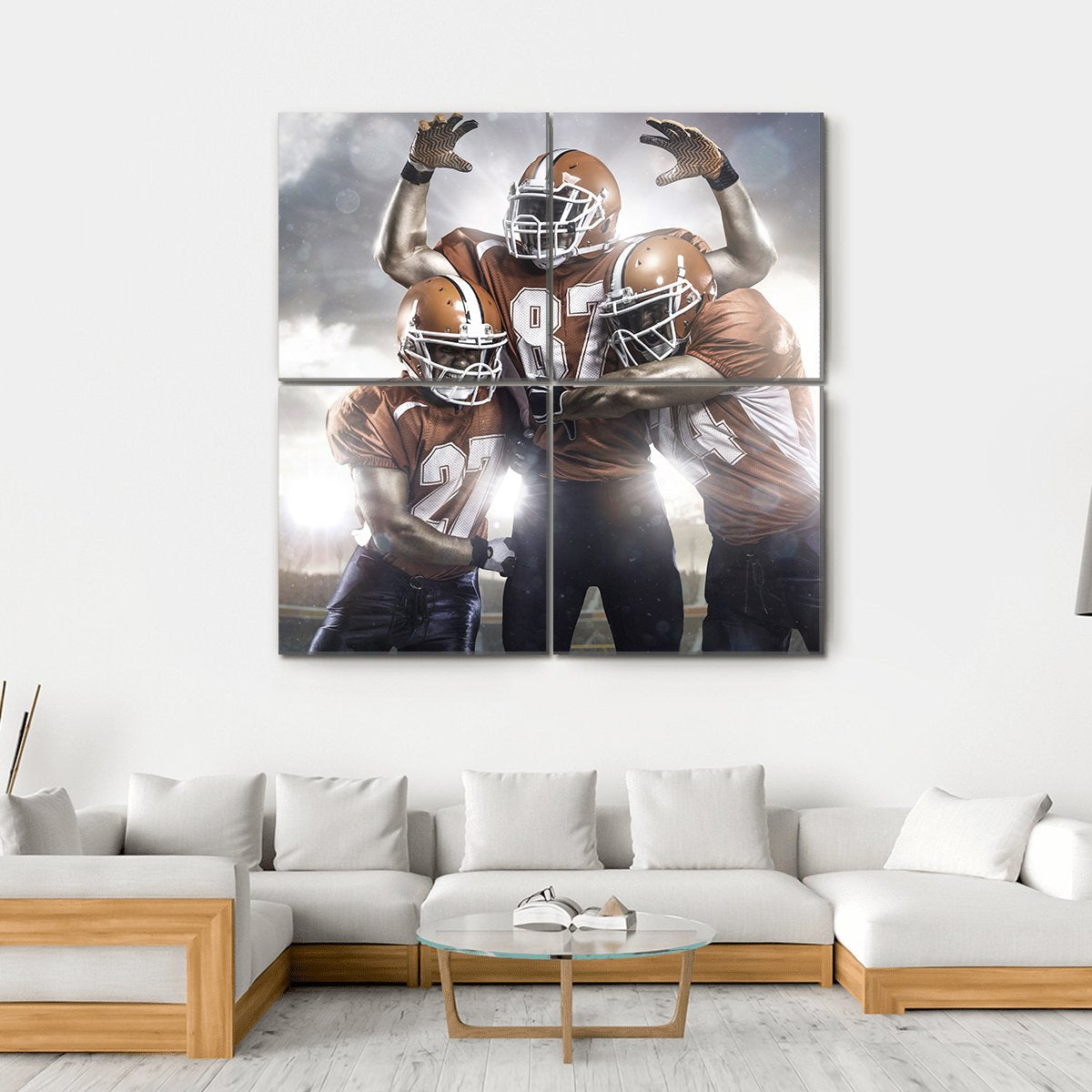 Three American Football Players Canvas Wall Art-4 Square-Gallery Wrap-17" x 17"-Tiaracle