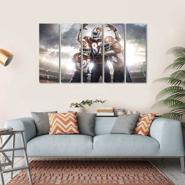 Three American Football Players Canvas Wall Art-5 Horizontal-Gallery Wrap-22&quot; x 12&quot;-Tiaracle