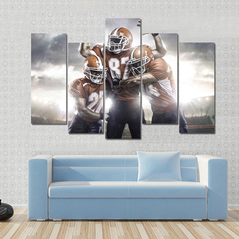 Three American Football Players Canvas Wall Art-5 Pop-Gallery Wrap-47&quot; x 32&quot;-Tiaracle