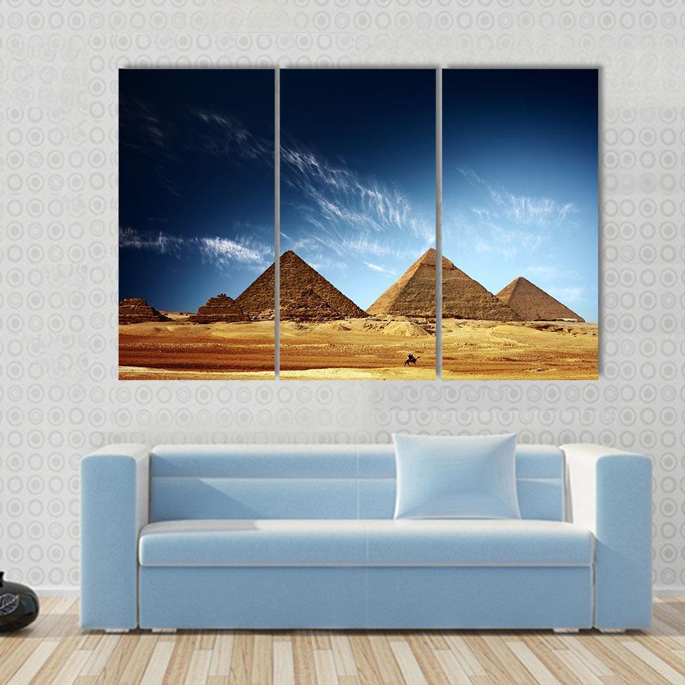 Giza Valley With Great Pyramids Canvas Wall Art-3 Horizontal-Gallery Wrap-37" x 24"-Tiaracle