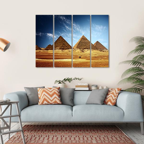 Giza Valley With Great Pyramids Canvas Wall Art-4 Horizontal-Gallery Wrap-34" x 24"-Tiaracle