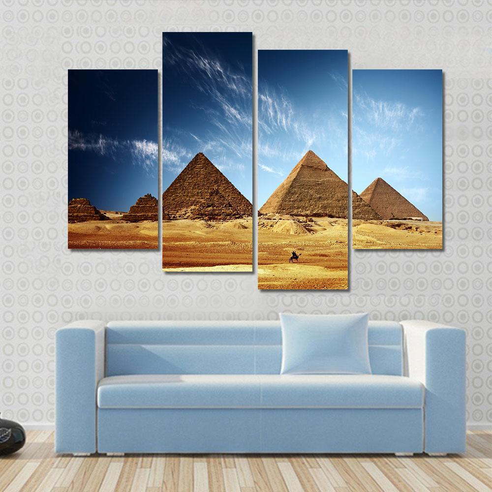 Giza Valley With Great Pyramids Canvas Wall Art-4 Pop-Gallery Wrap-50" x 32"-Tiaracle