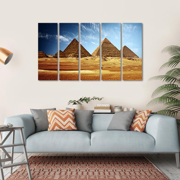 Giza Valley With Great Pyramids Canvas Wall Art-5 Horizontal-Gallery Wrap-22" x 12"-Tiaracle