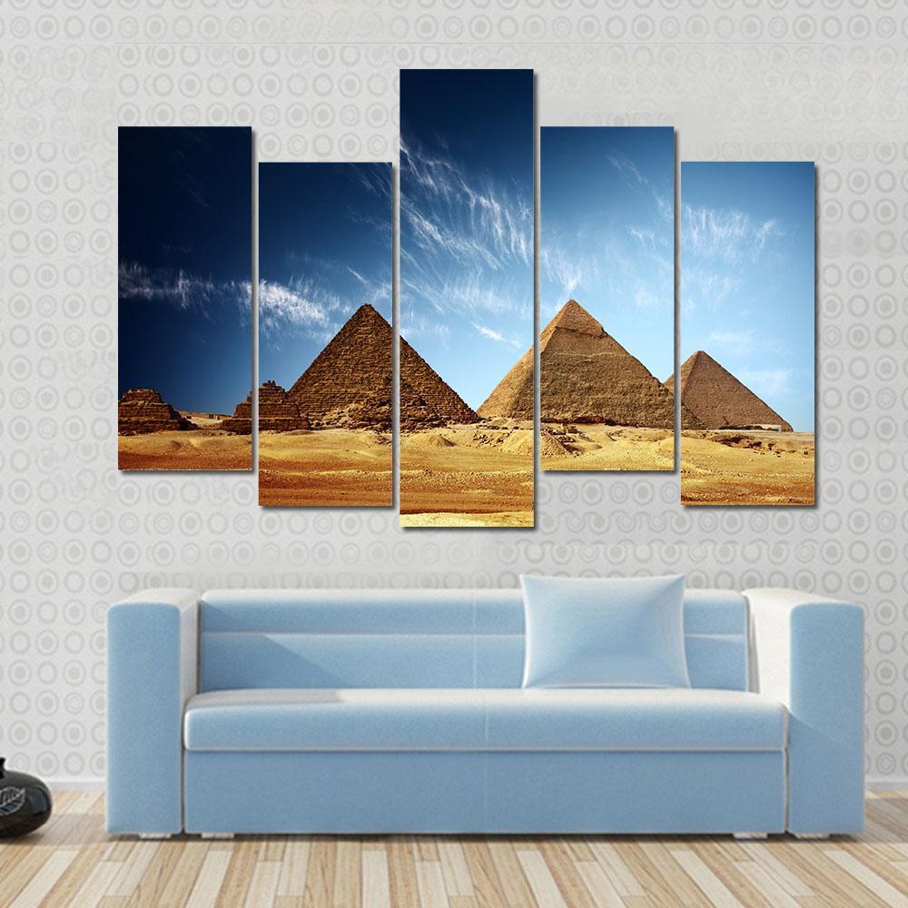 Giza Valley With Great Pyramids Canvas Wall Art-5 Pop-Gallery Wrap-47" x 32"-Tiaracle